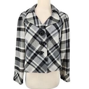 SALE Nine West Cropped Black & White Plaid Wool Blend Jacket Womans Size 4